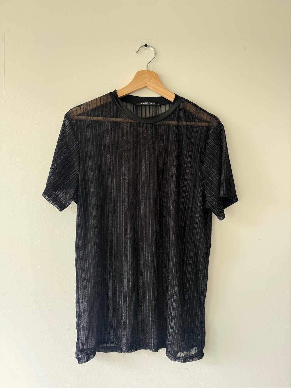 Men's Black Sheer Stripe Short Sleeve Shirt
